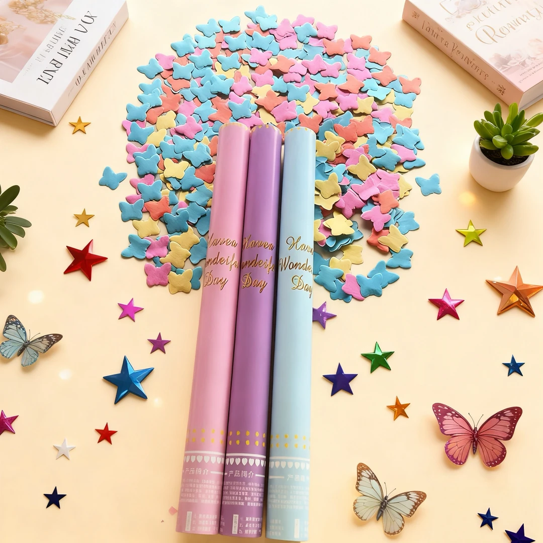 手持礼花筒蝴蝶款彩蝶直播间结婚开业生日派对氛围道具出片神器