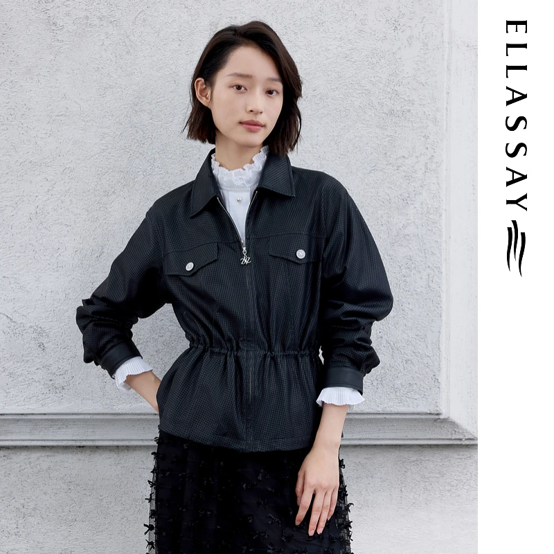 ELLASSAY歌力思2026早春新款气质收腰羊皮革皮衣女EWE371X00200