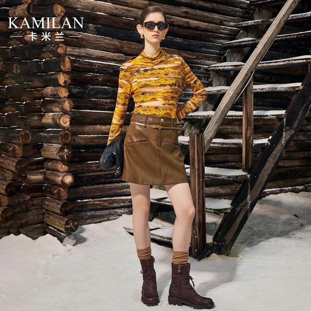 卡米兰法式复古毛衣女2025年秋冬新款时尚半高领印花打底衫上衣