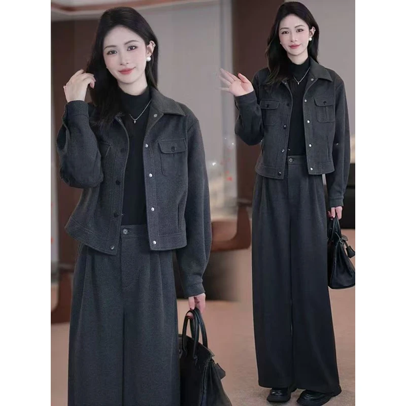 2025秋冬新款高级感时尚百搭套装显瘦毛呢外套+裤子两件套YM