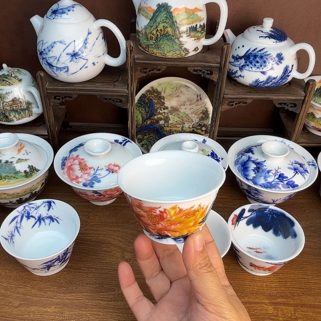 忠意堂釉下彩五彩牡丹微瑕不退