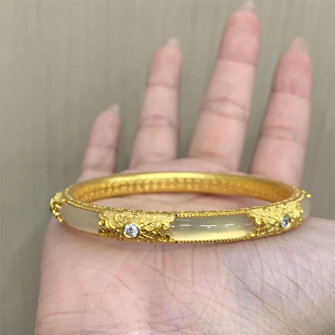 铜合金手镯 金店同款中宫手镯璀璨星辰点钻手镯宫廷风复古卡扣镯