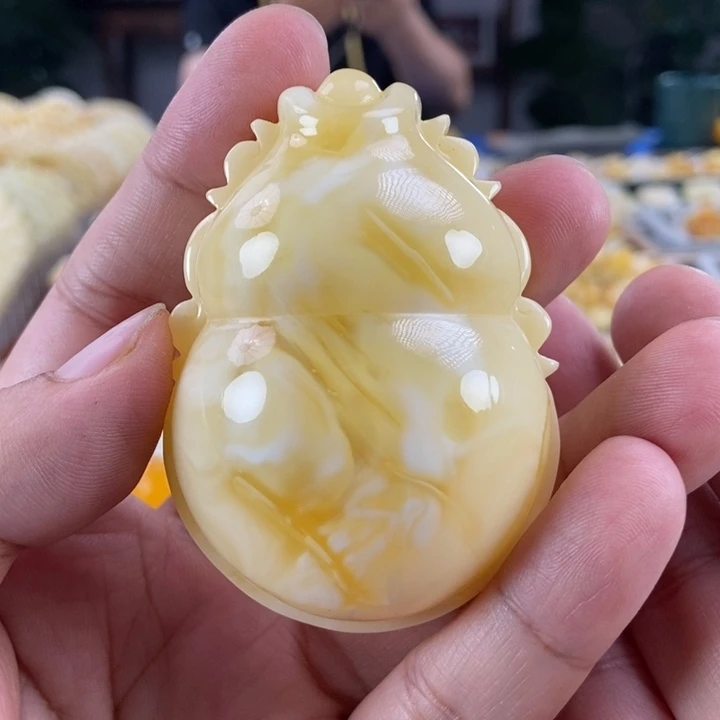 琥珀未镶嵌珠宝奇石荧光妖花葫芦52.6