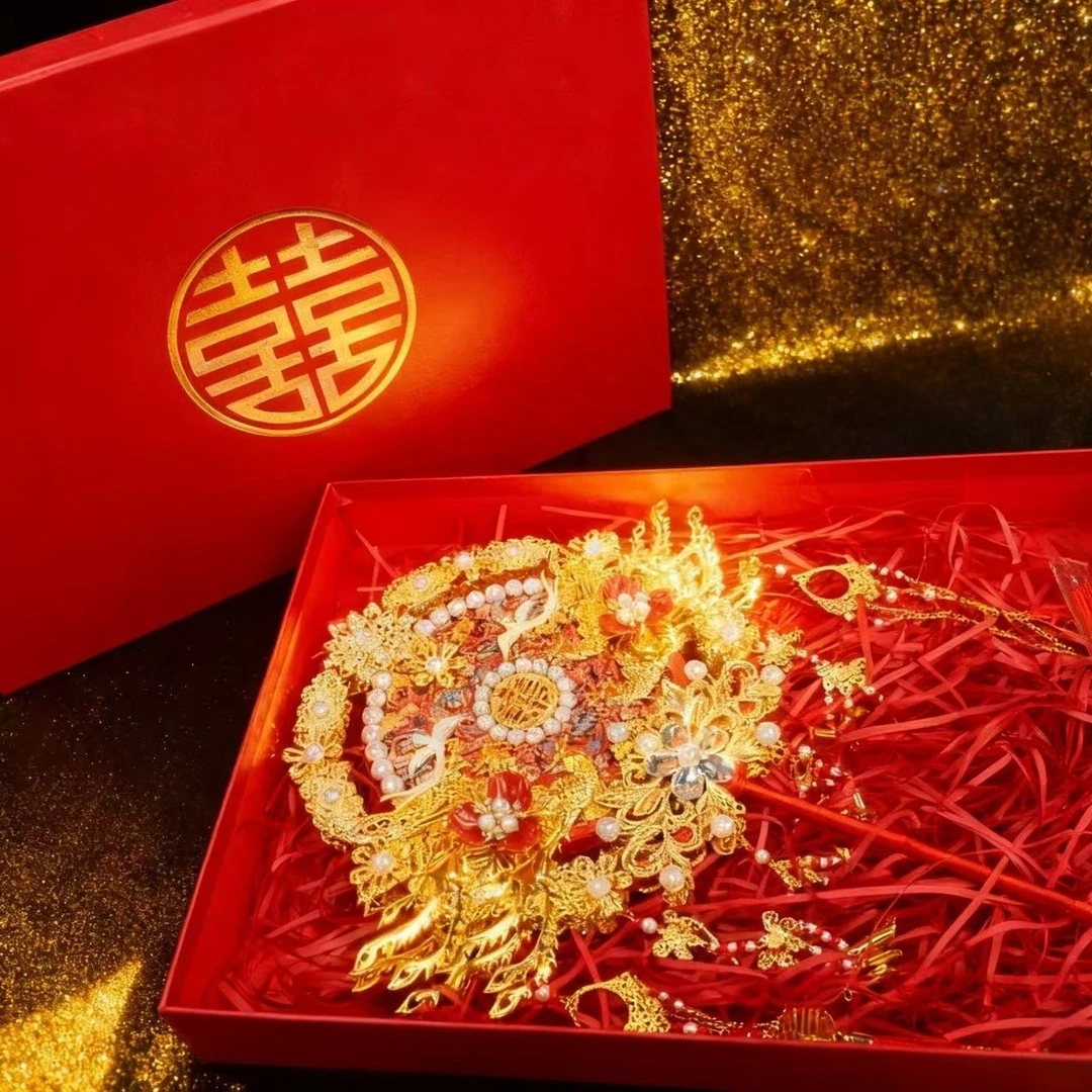 精品团扇+拉菲草礼盒(不包含扇架)