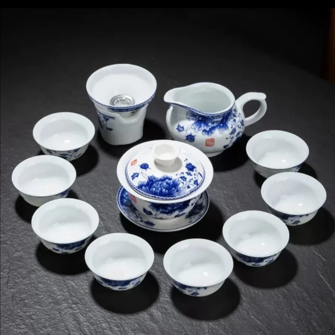 A 38青花瓷茶具套装家用整套陶瓷功夫茶具德化白瓷泡茶器盖碗茶杯