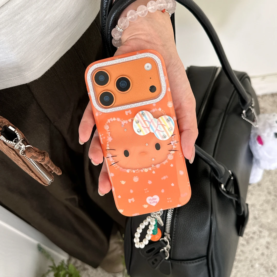 ins日韩卡通星宇橙镂空蝴蝶结KT挂件适用iPhone17ProMax手机壳16