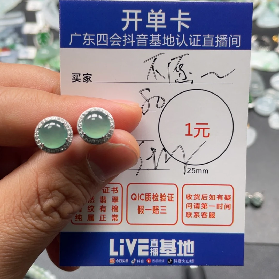 翡翠颈饰银S925镶嵌不**安耳钉