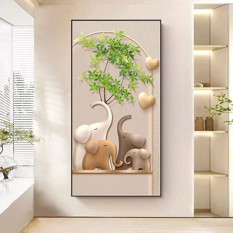 现代简约入户玄关装饰画进门奶油大象走廊过道挂画客厅高级感壁画