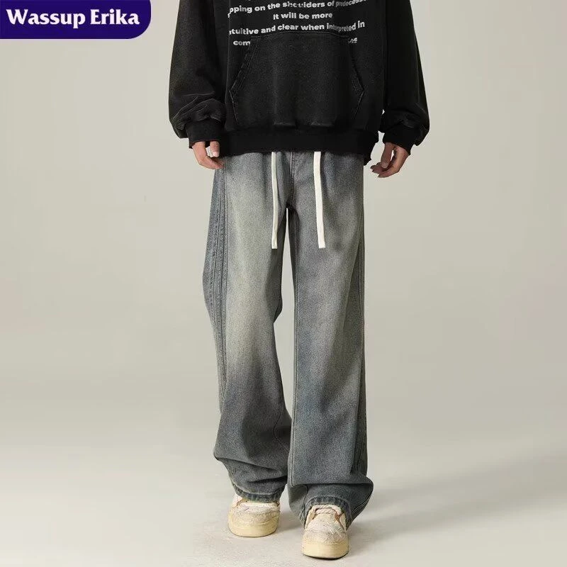 牛仔裤男款直筒宽松秋季新款个性字母牛仔裤嘻哈ins潮流痞帅长裤