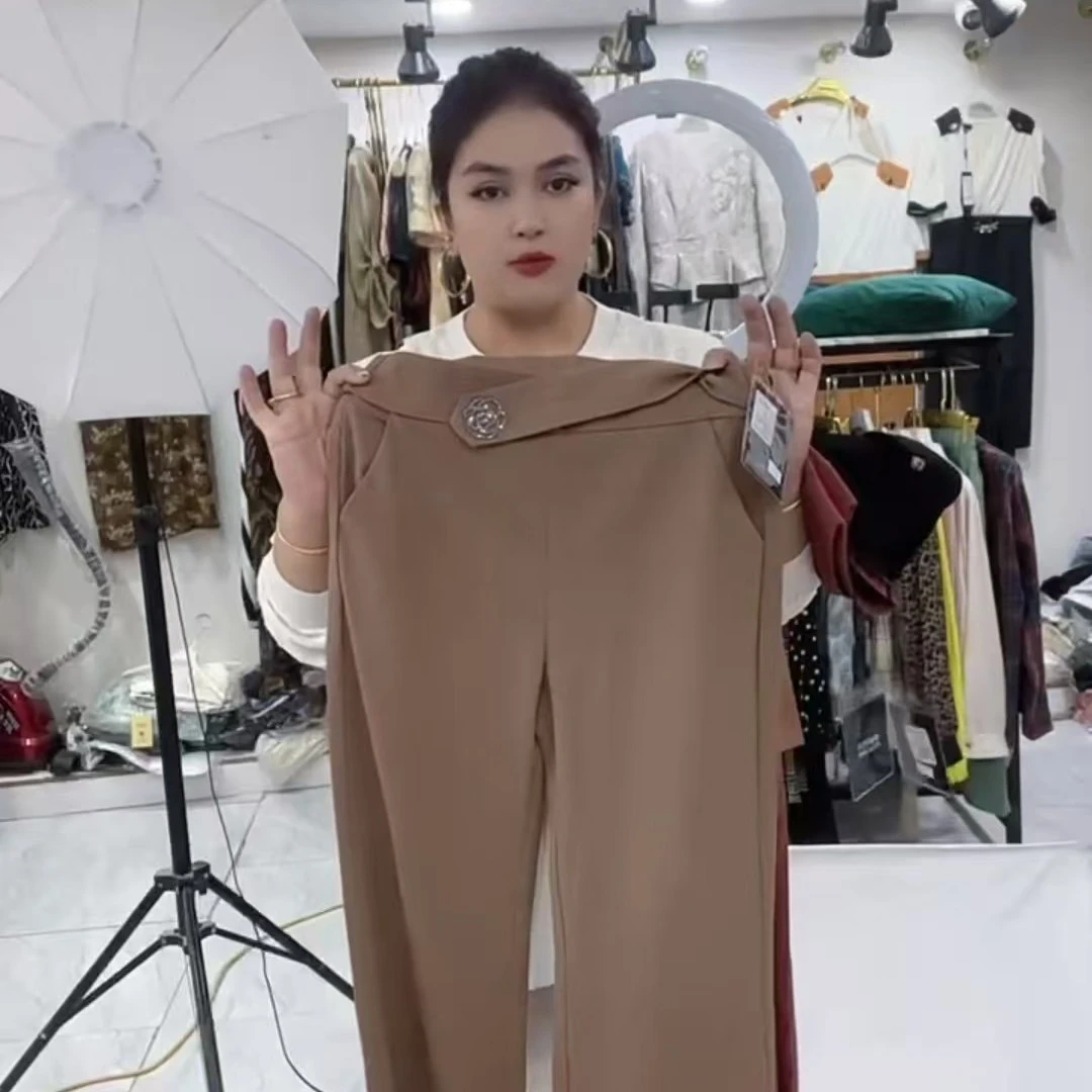 女士高腰垂感直筒休闲裤 ئشتان