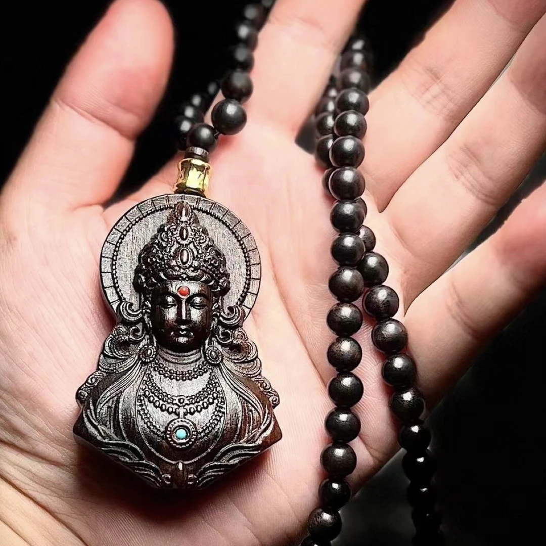 增香沉香木普慈观音菩萨吊坠佛牌脖挂件木雕毛衣链平安无事