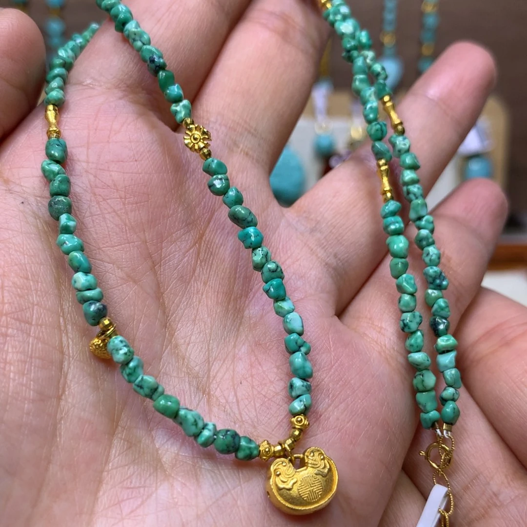 绿松石18K金镶嵌锁骨链