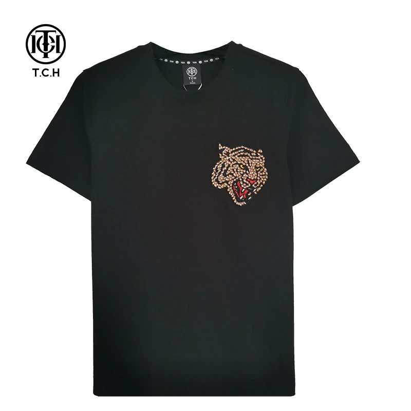TCH轻奢烫钻工艺潮牌虎头时尚圆领T恤女T66C106020私服tch