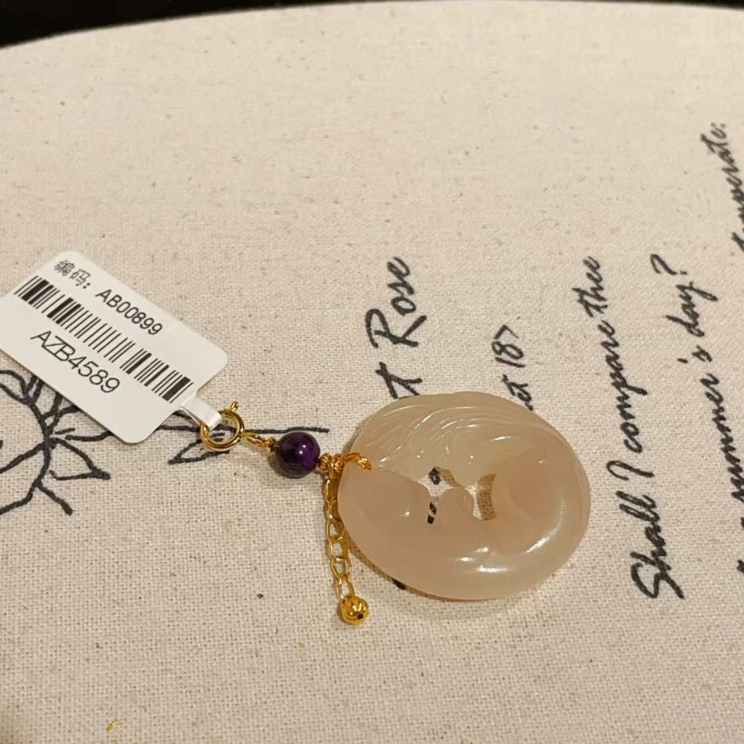 和田玉藕粉凤九吊坠/18k（秋雨）AZB4589