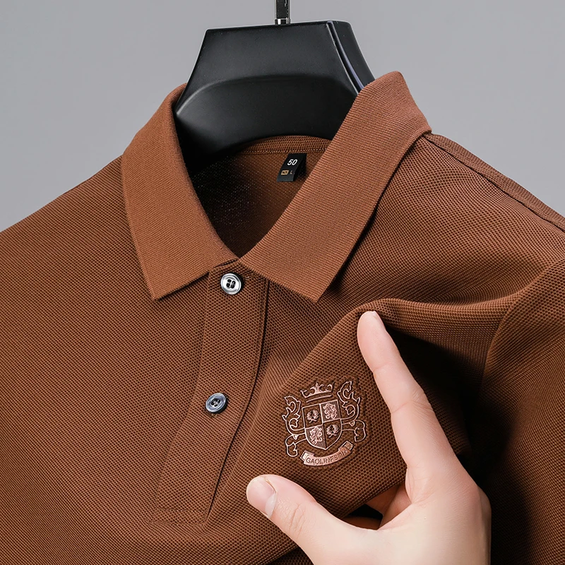 2025夏季新款男士丝光纯棉轻奢潮流时尚半袖翻领休闲宽松polo衫
