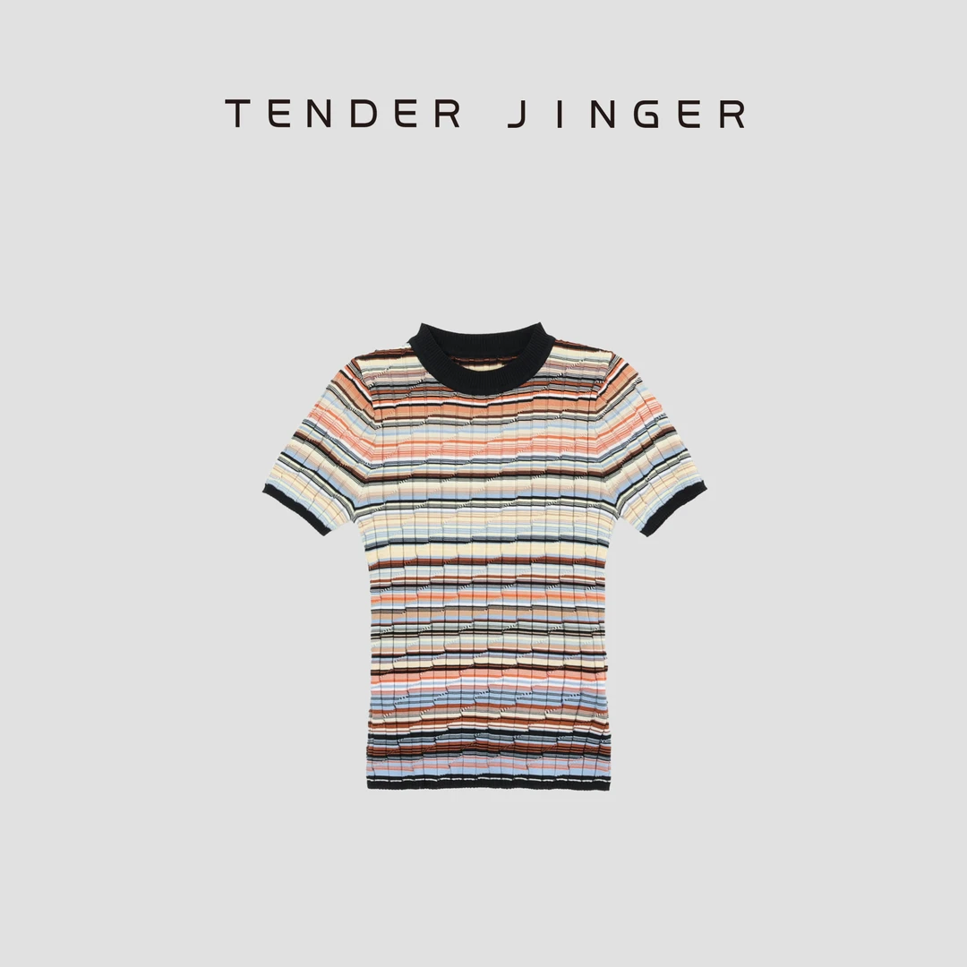 Tender Jinger设计感撞色针织短袖T52BBS30279