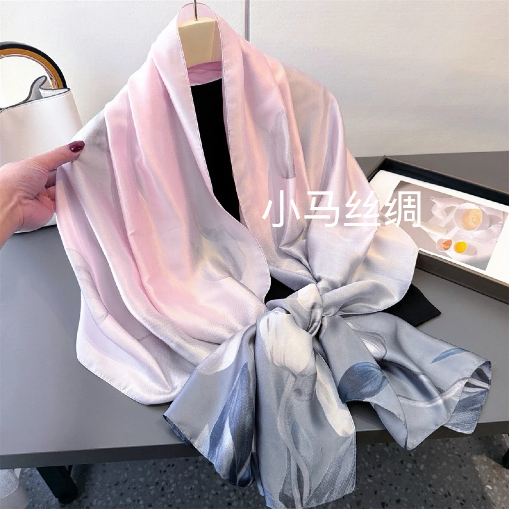【粉色郁金香】180长巾丝巾夏季防晒护颈丽锦缎披肩