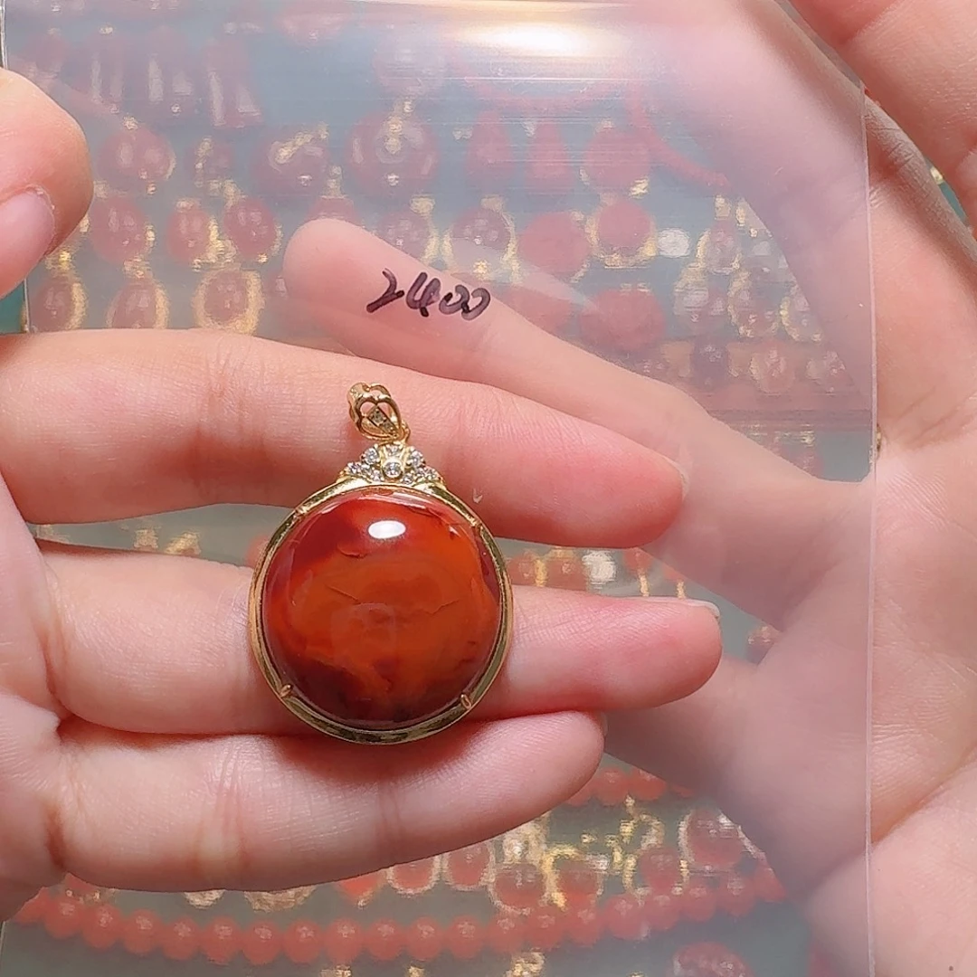 南红玛瑙银S925镶嵌吊坠