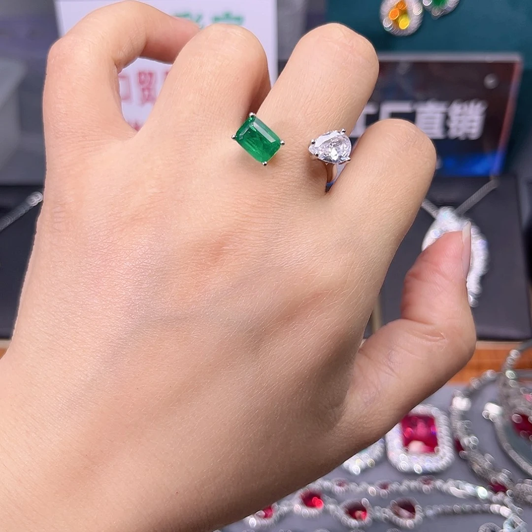 祖母绿戒指银S925镶嵌w 1