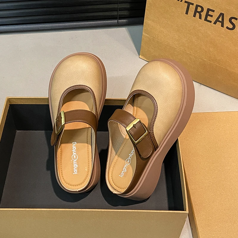 厚底包头半拖鞋女外穿2025新款春夏季时尚半托单鞋懒人穆勒鞋凉拖