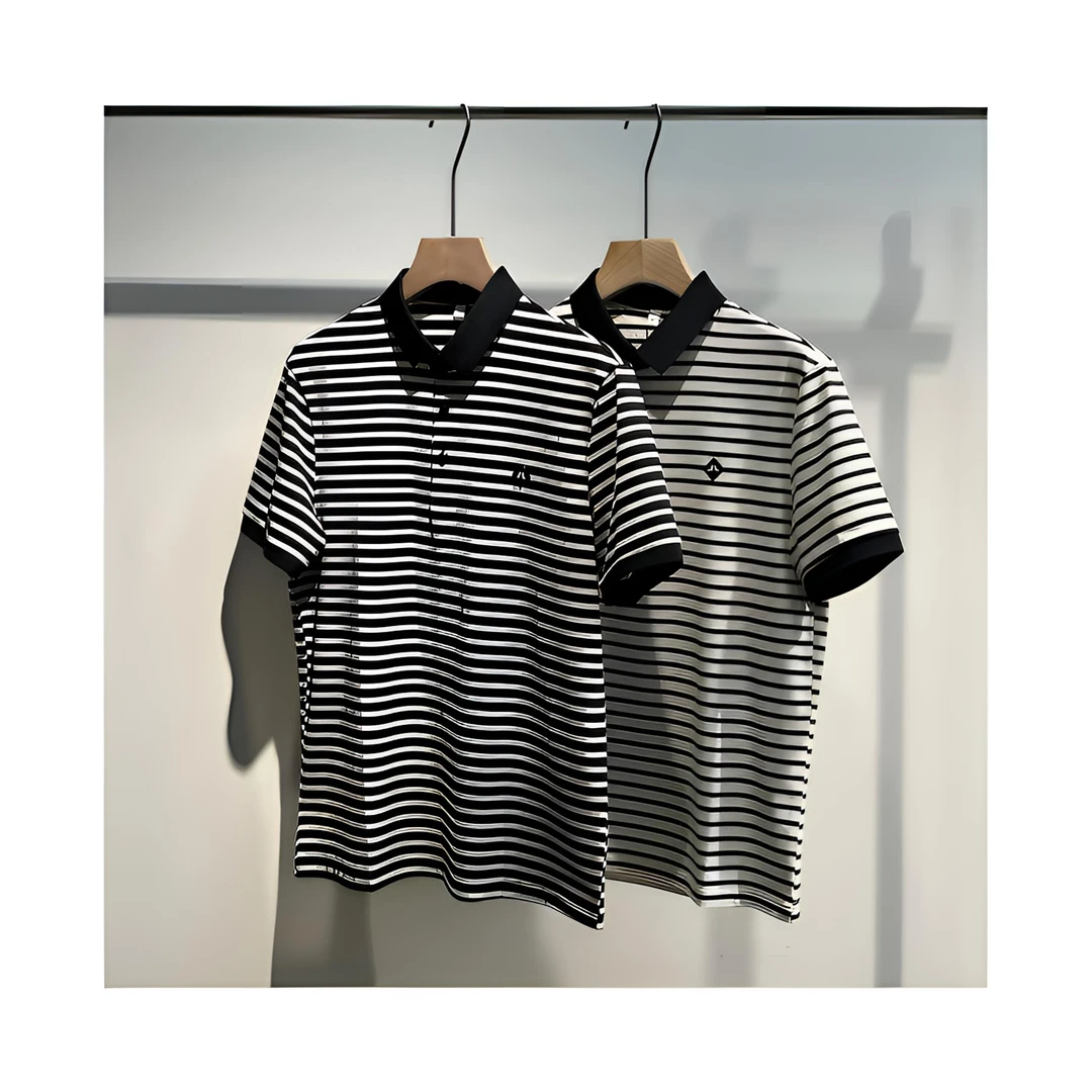 《高品质尝鲜》2025夏季男士条纹POLO衫简约大弹力修身时尚短袖