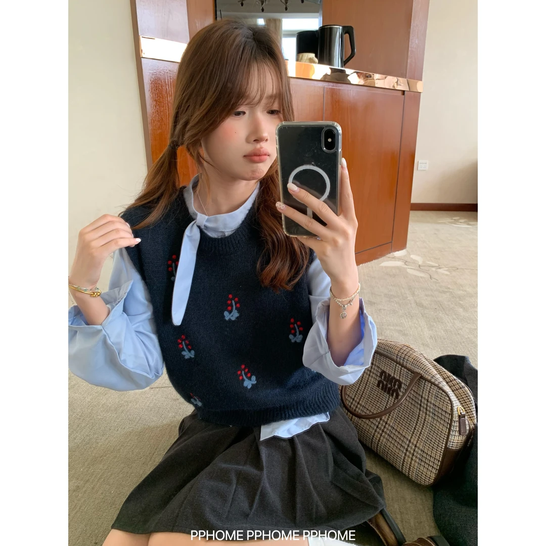 花花马甲 韩系秋冬重工钩花刺绣毛衣背心外穿针织上衣