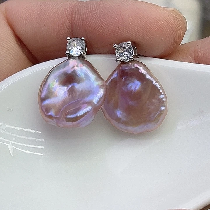 银S925镶嵌淡水珍珠耳饰