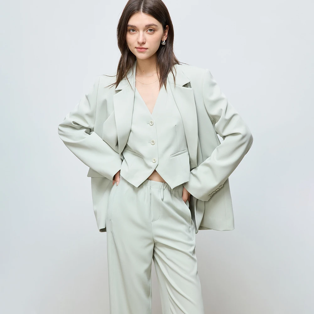 自巧小个子老风西装马甲休闲裤时髦套装微喇长裤25ZQ91055