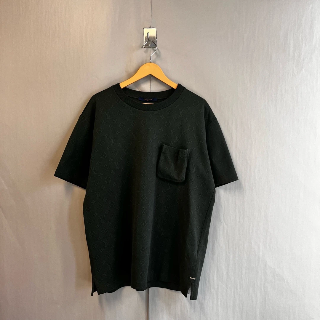 99新 LouisVuitton/路易威登 墨绿色暗纹满印口袋短袖 xl码 #5912