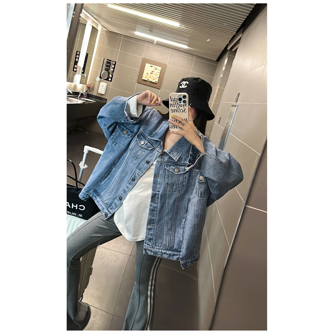 【HuiHui】韩国东大门 翻领水洗复古拼接宽松牛仔外套（A1881)