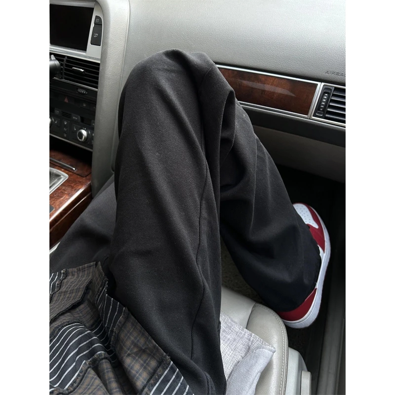 美式高街黑色弹力vibe裤子男款春秋直筒显瘦牛仔裤cleanfit微喇裤