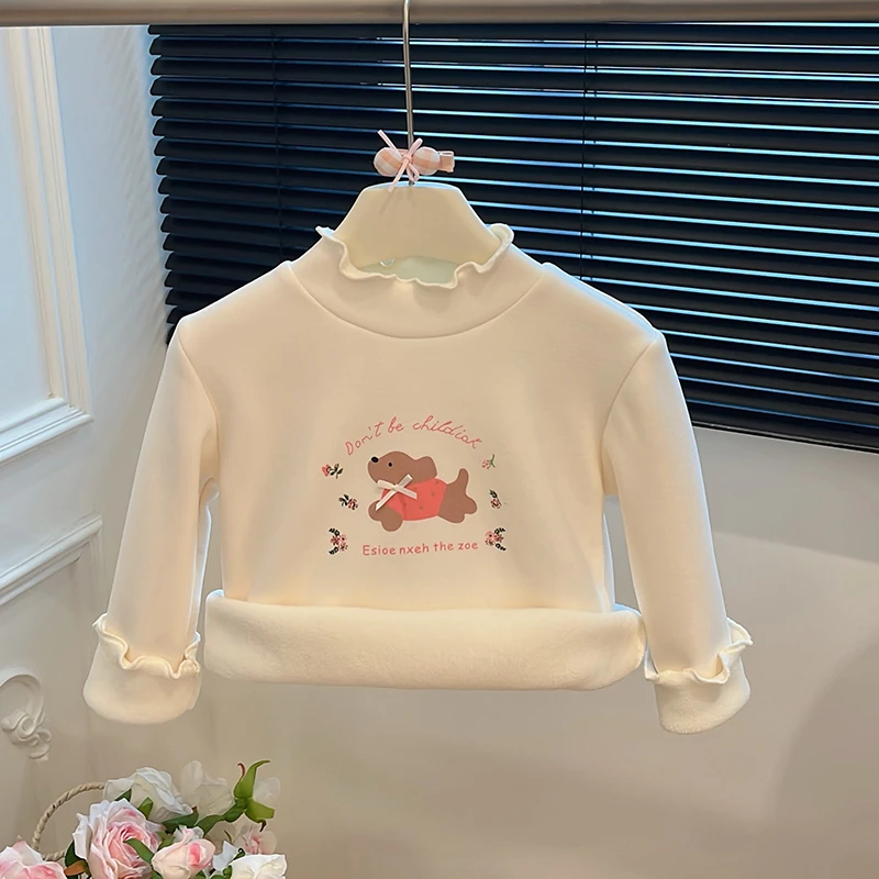 儿童冬装加绒打底衫女童加厚一体绒T恤卡通加绒衣服