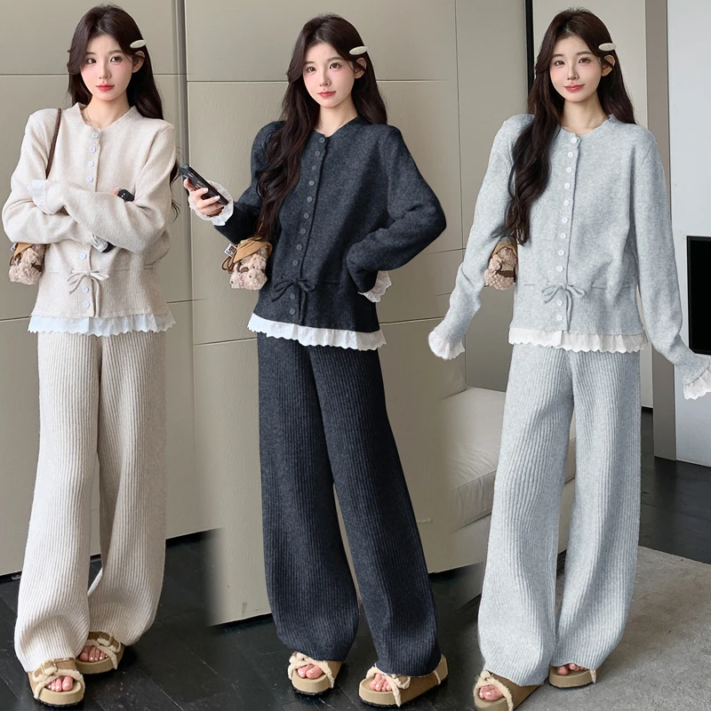 时髦孕妇装新款系带休闲针织春秋显瘦长袖运动长裤时尚洋气两件套