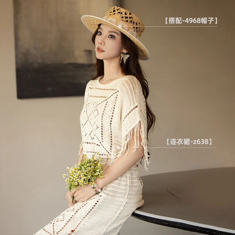 Z638休闲显瘦气质宽松针织连衣裙女士优雅夏季女装镂空连衣裙