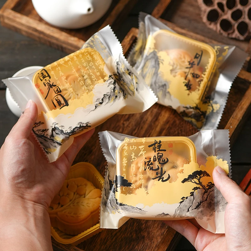 2025新款国风月饼包装袋蛋黄酥机封袋100g80克广式冰皮流心月饼袋