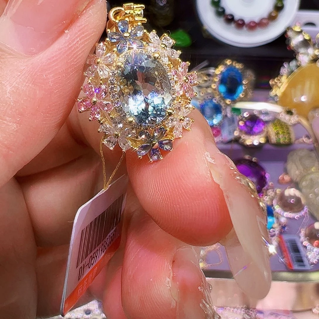 海蓝宝石颈饰银S925镶嵌