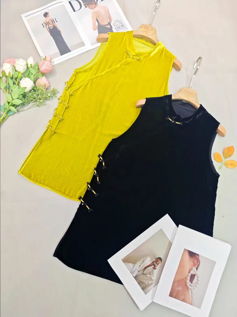 【晴香】复古国风盘口丝绒时尚潮流新中式中长款衬衫