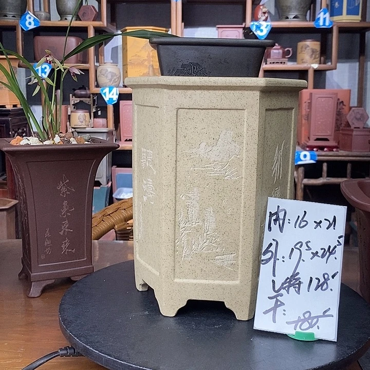 紫砂花盆芝麻段六方特价