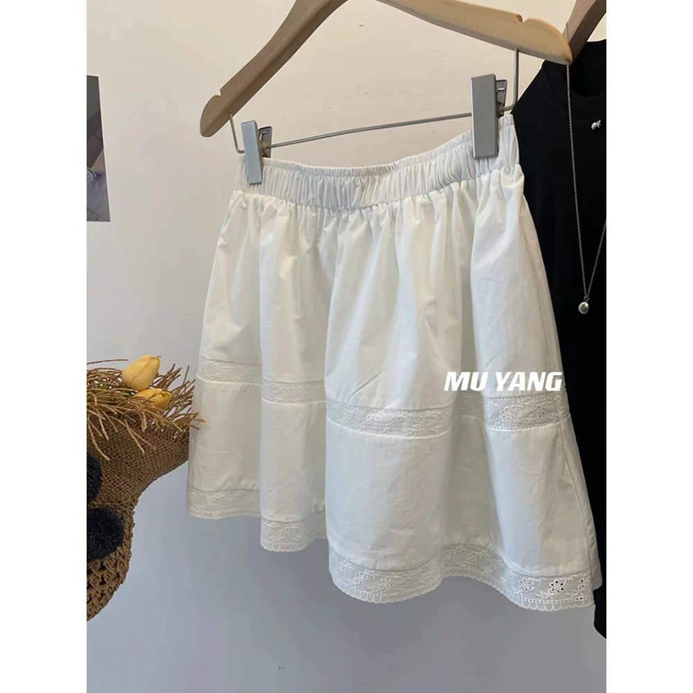 胖妹妹200斤大码高腰A字半身裙裤女夏季宽松显瘦遮肉蕾丝边短裙子