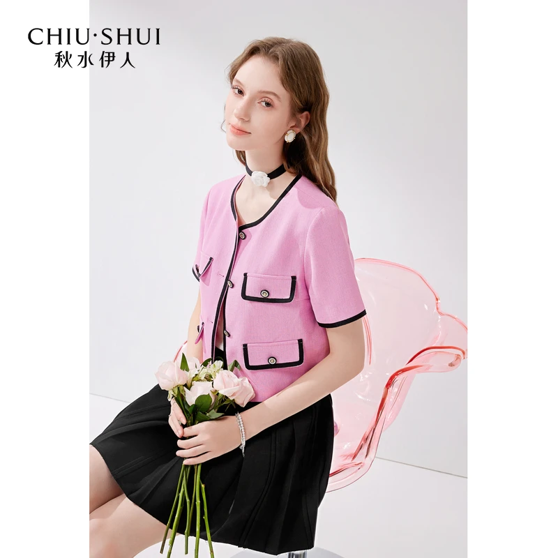 秋水伊人经典小香风短款外套夏季新款女装圆领百搭薄款上衣