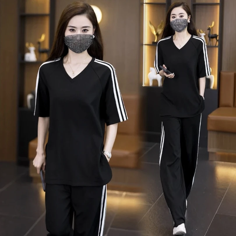 2025夏季新款时尚休闲运动服套装短袖减龄气质显瘦遮肉两件套女潮