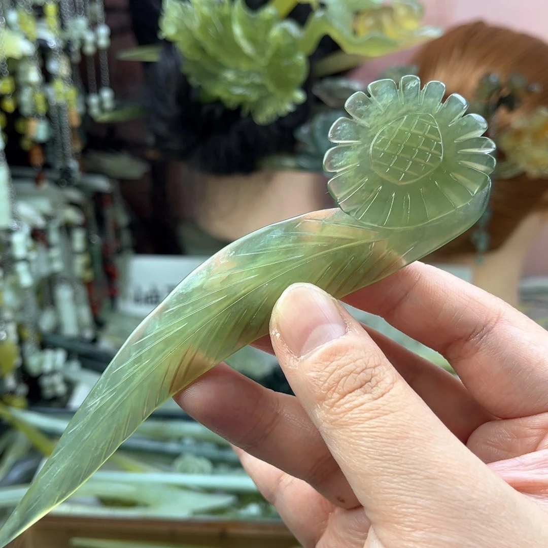 蛇纹石玉发饰未镶嵌默认微瑕岫玉发簪