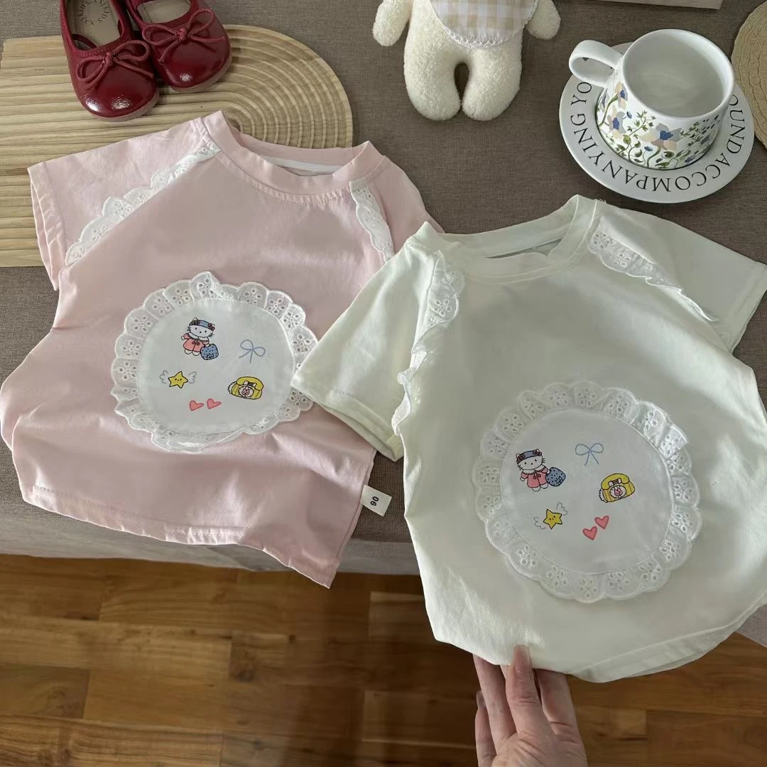 8232贴布圆领短袖上衣女童夏装新款洋气儿童