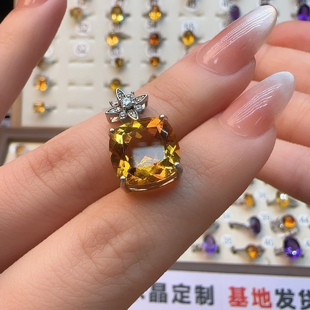 曼***罗水晶珠宝半成品银S925镶嵌G 巴西黄方糖