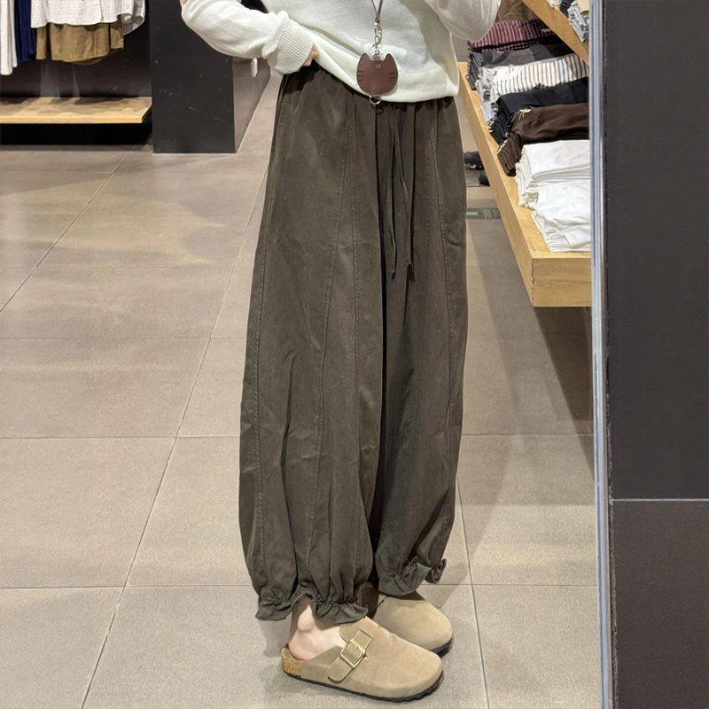 韩系慵懒风木耳花边九分灯笼裤女秋季2025新款百搭休闲阔腿花苞裤