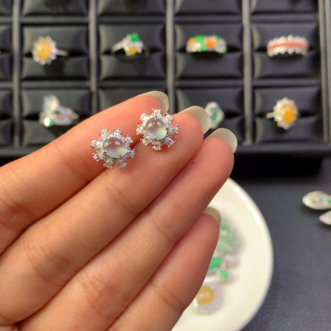 翡翠银S925镶嵌耳饰