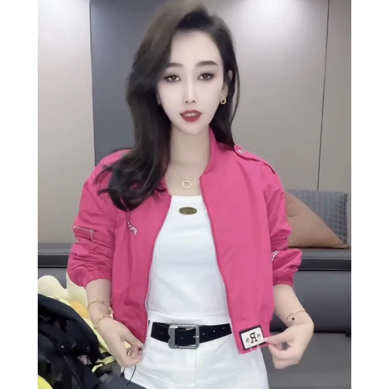 春秋短款棒球服夹克衫女洋气百搭拉链休闲韩版齐腰减龄小立领外套