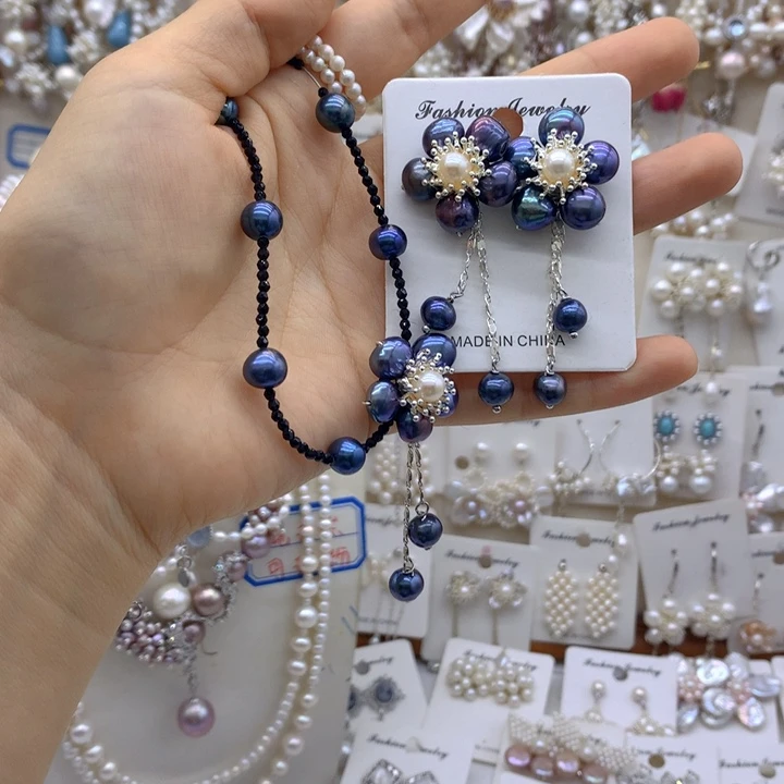 喵***唔合金淡水珍珠项链耳饰