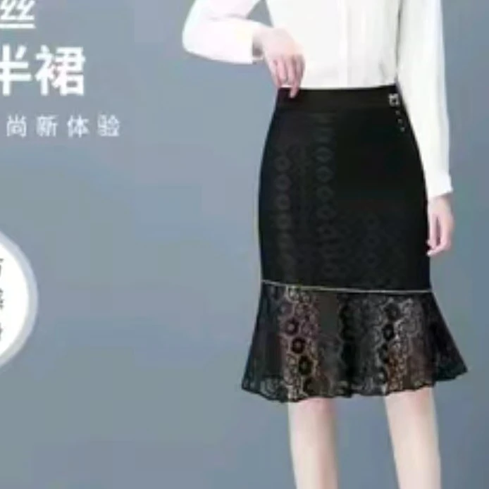 高腰包臀裙蕾丝森系A型薄款显瘦成人弹力黑色半身2103