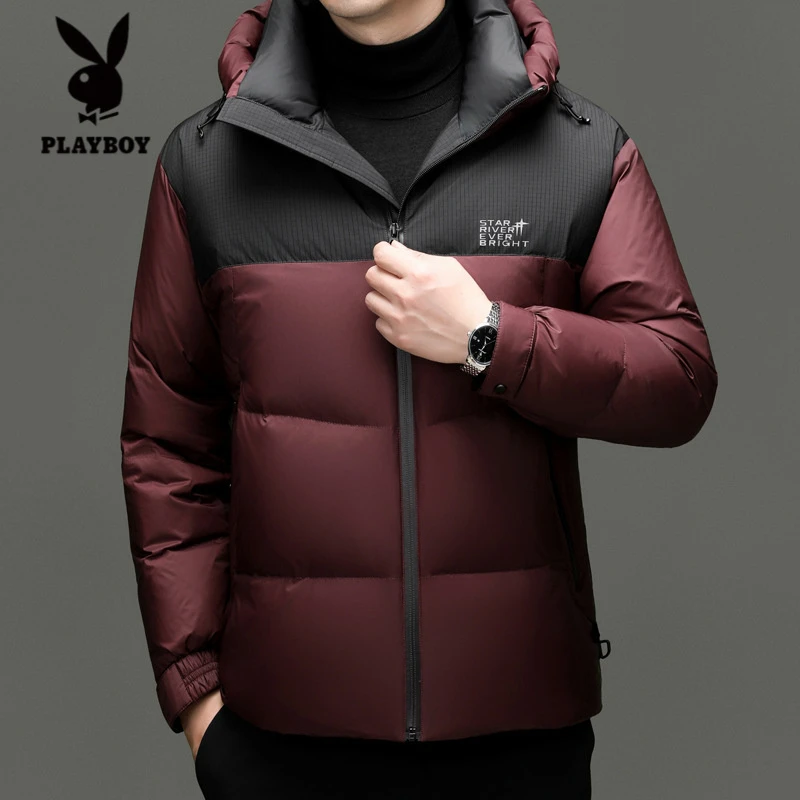 花花公子青年时尚短款休闲嘉兴羽绒服冬季加厚保暖男装新品连帽舒
